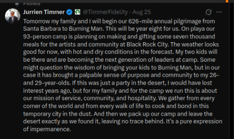 Jurrien Timmer of Fidelity Investments @TimmerFidelity is traveling to Burning Man